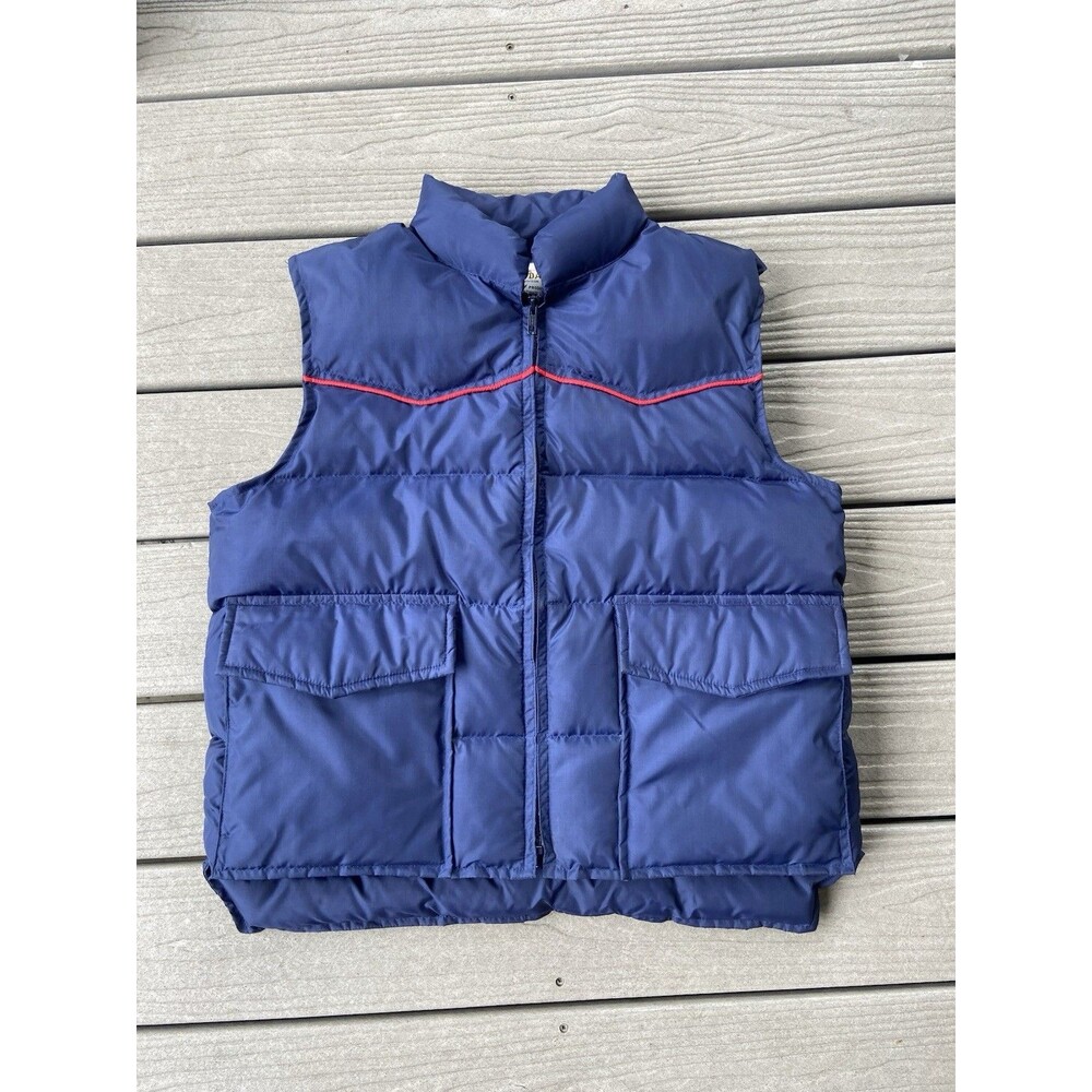 Vintage Ski Daddle Mens Large Down Puffer Vest Blue Red Trim 80s Ski Pack-In